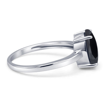 Solitaire Engagement Ring Oval Simulated Black CZ 925 Sterling Silver